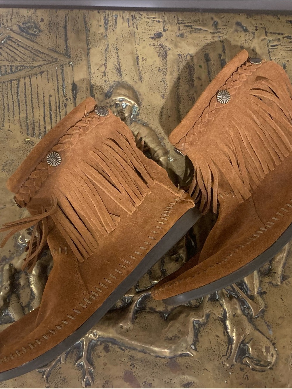 Minnetonka Tan Suede Slip-On Moccasin
